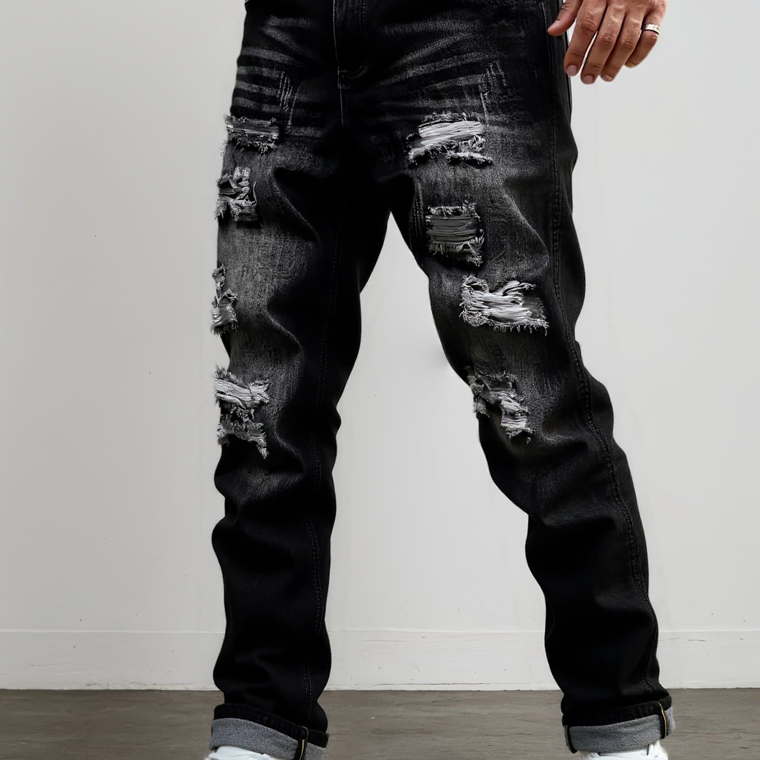 TEMU A Trendy Men's -style Distressed Skinny Jeans With Stretch