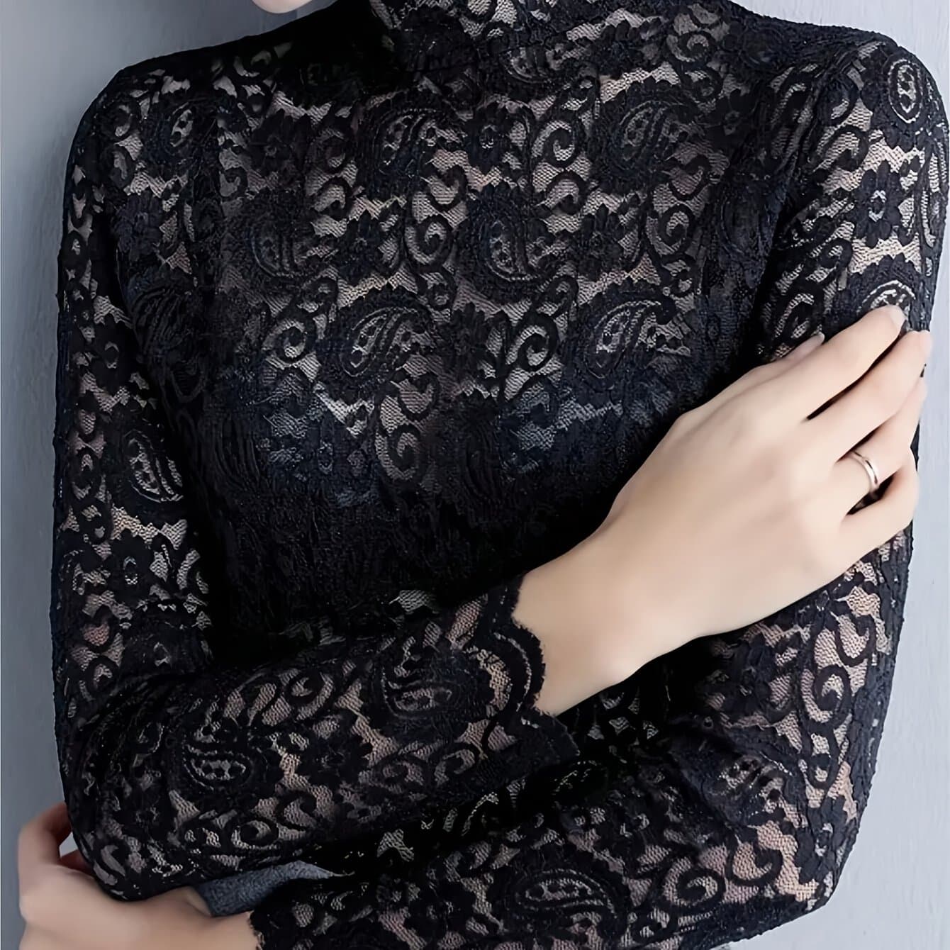 TEMU Elegant And Fashionable Half High Neck Lace Top