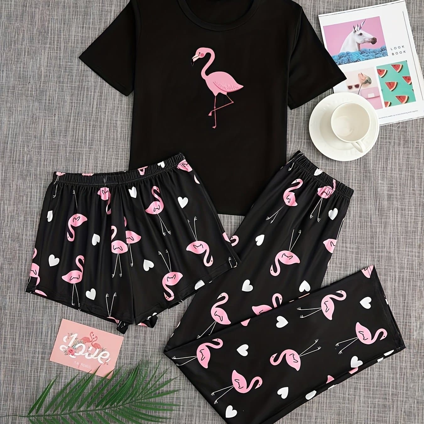 TEMU Flamingo Pattern Women's Pajama Set