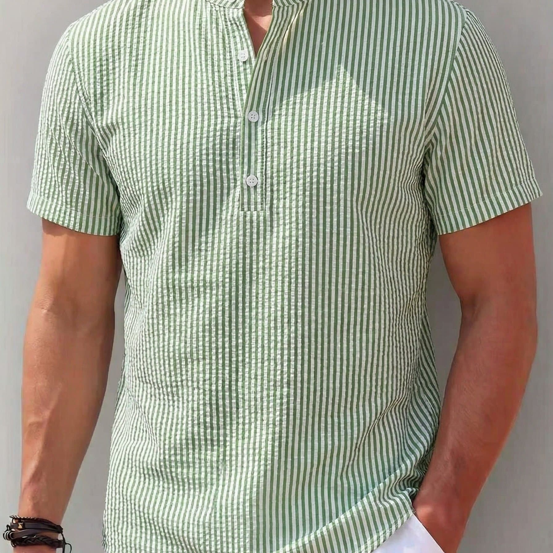 TEMU Royalboy Spring New Arrival Short-sleeve Shirt With Bubble , Versatile For Daily Wear, Commuting, Gatherings, Parties, Casual , And Fashionable Styling