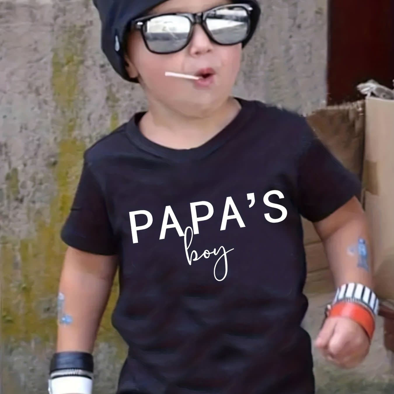 TEMU Boys Cotton T-shirt "papa'"print For Comfortable And Casual Round Neck Short Sleeves