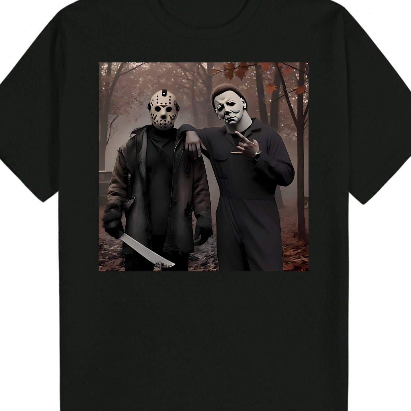 TEMU 2 Masked Figures In Stylish Black Outfits | Round-neck Short-sleeve Print Men's Thin T-shirt, Casual And Comfortable, Perfect For Fitness, Outdoor Activities, And Everyday Wear, , Regular Fit