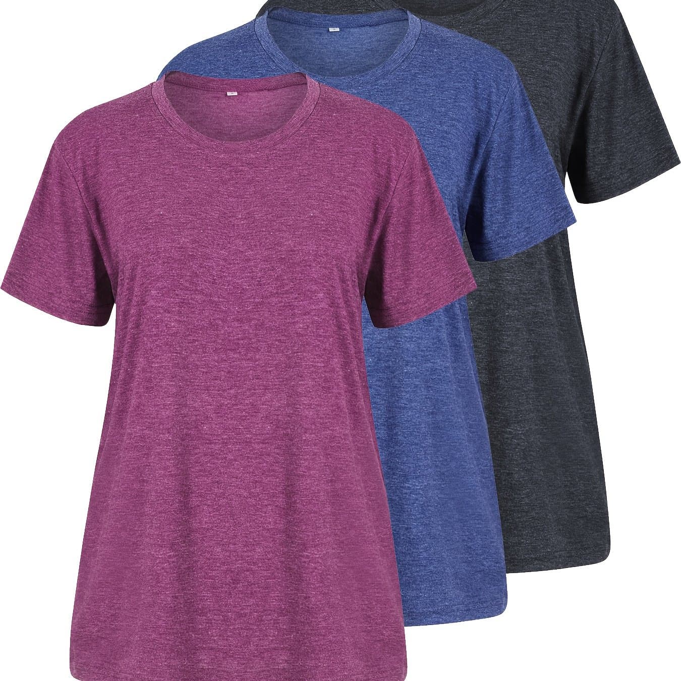 TEMU Plus Size - 3 Size Solid Color Women's Short Sleeve T-shirt, Summer Casual Tops