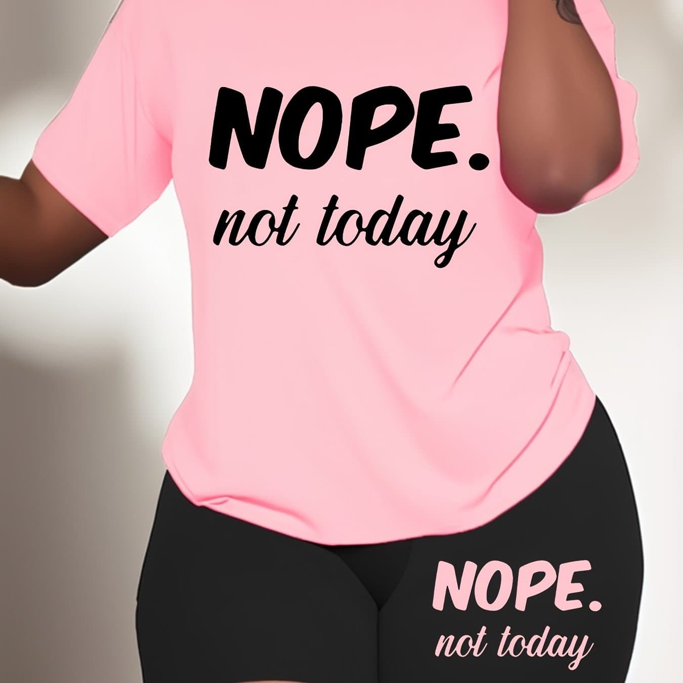 TEMU C008002 Dd N20 Pink Short Sleeve Black Shorts Set