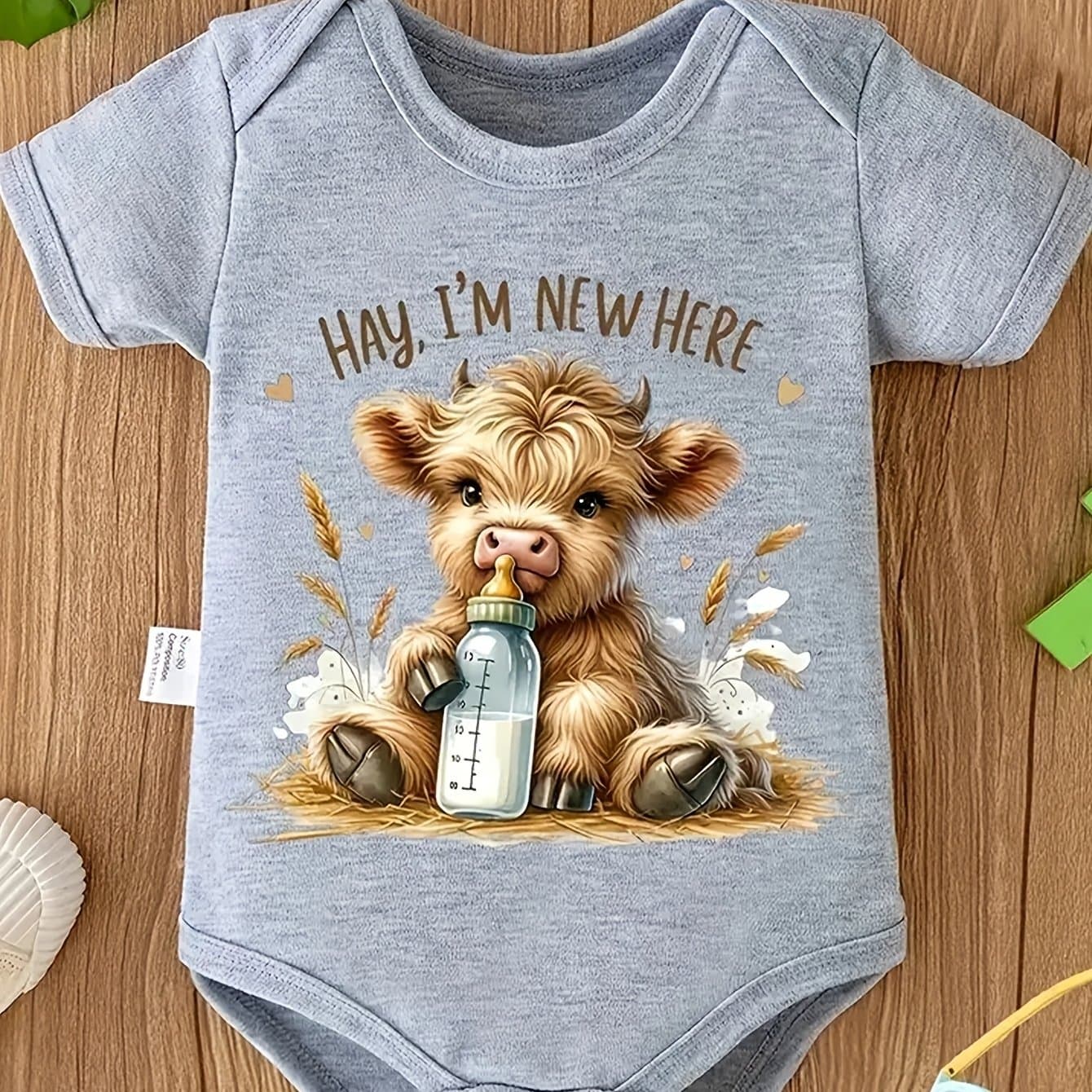 TEMU Hay I'm The Here Cute Cartoon Cow Print Baby Jumpsuit Soft And Comfortable Pregnancy Gift, For Outdoor