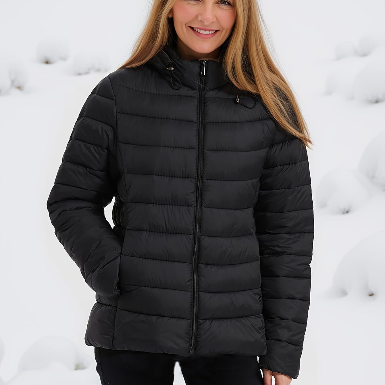 TEMU Zip-up Hoodie Puffy Coat, Casual Thermal Long Sleeve Coat For Fall & Winter, Women's Clothing