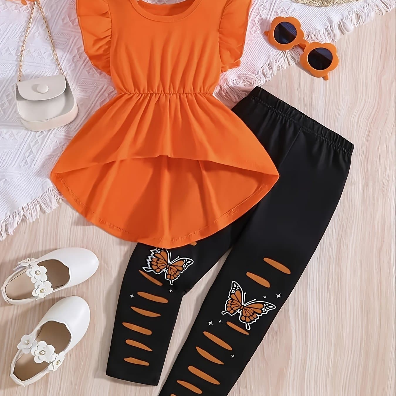 TEMU 2pcs, Sleeve Round Neck T-shirt And Pattern Pants Set, Versatile Fashion Summer Gift, For Outdoor
