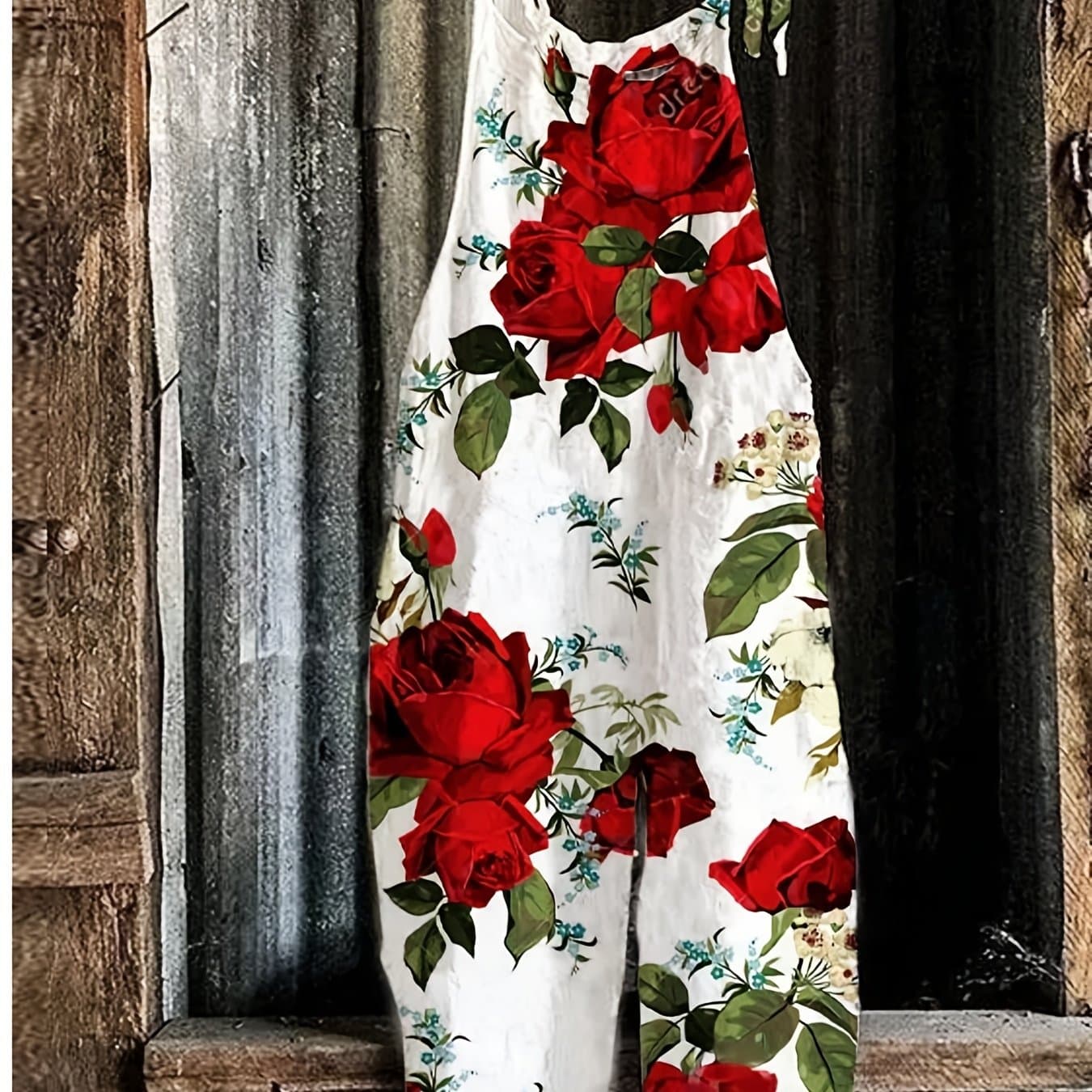 TEMU Plus Size - Plus Size - Plus Size Women's Spring And Summer New Floral Print Suspender Jumpsuit Long Pants