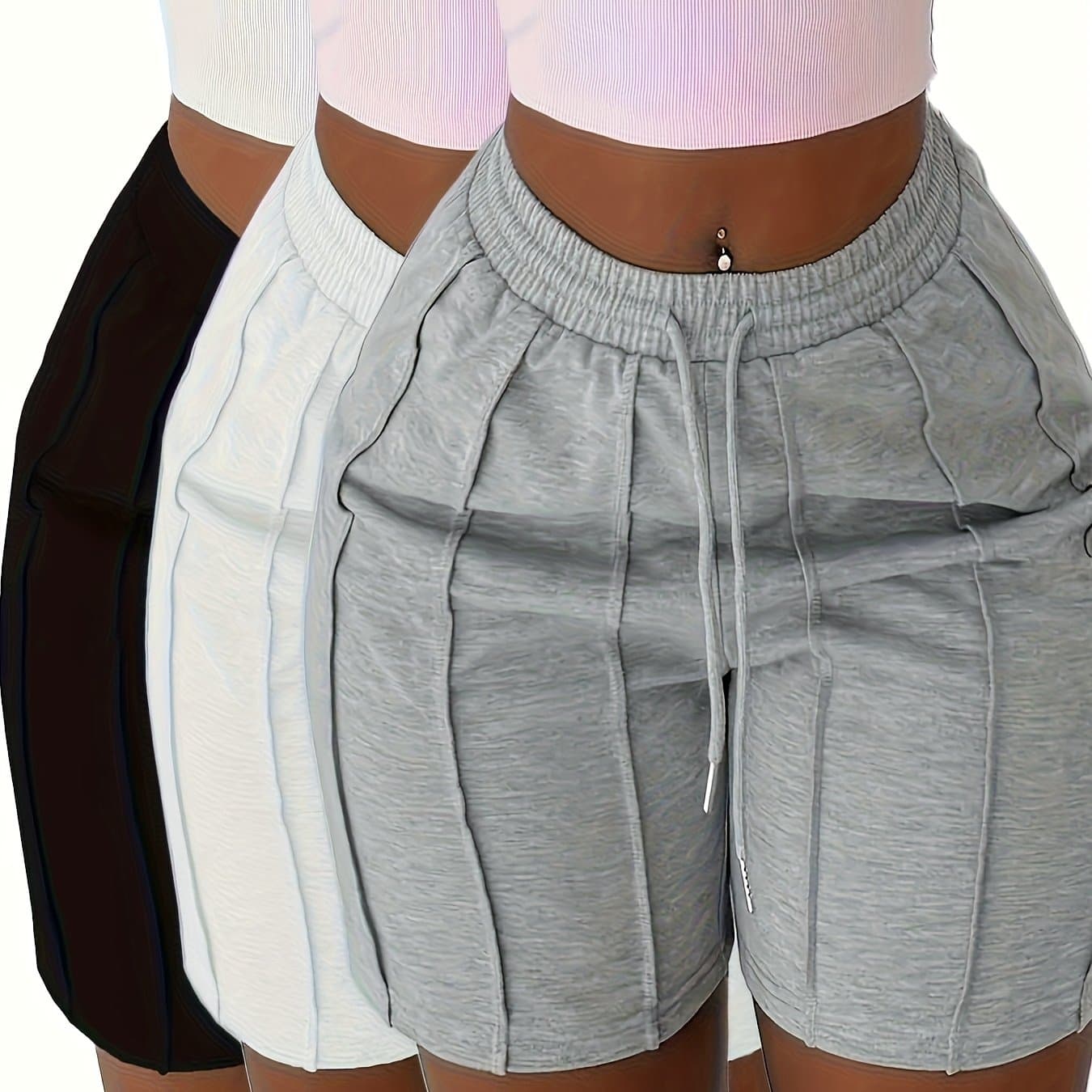 TEMU (3pcs)solid Color Drawstring Sports Shorts With Elastic Waistband And Slant Pockets, For Women /summer/autumn.