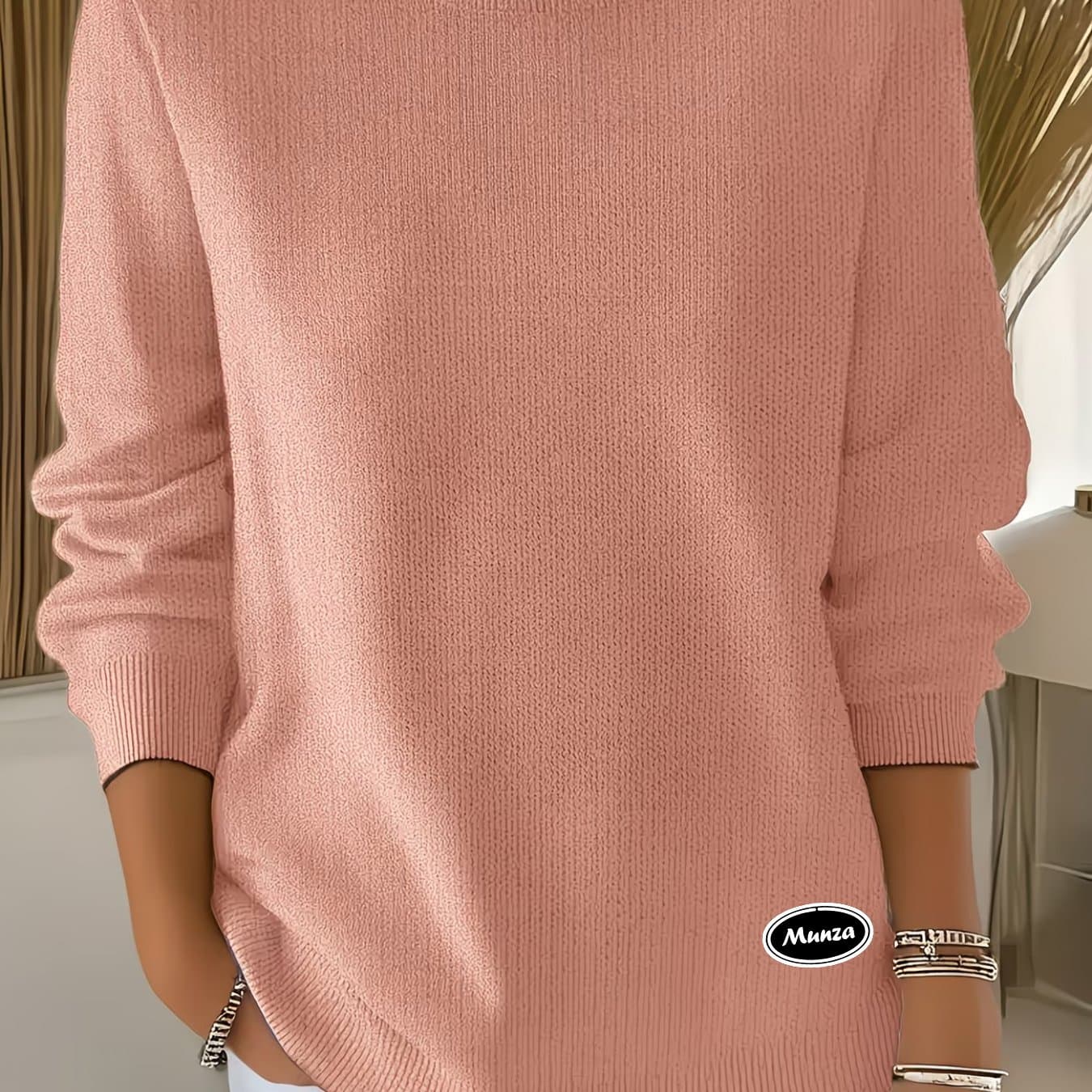 TEMU Women's Casual Sweater - Long Sleeve Loose Crew Neck Pullover, Slightly Stretchy Comfortable Top, Durable Fabric, Fashionable Knitwear, Soft Texture, Elastic Top, Stylish Printed Pattern