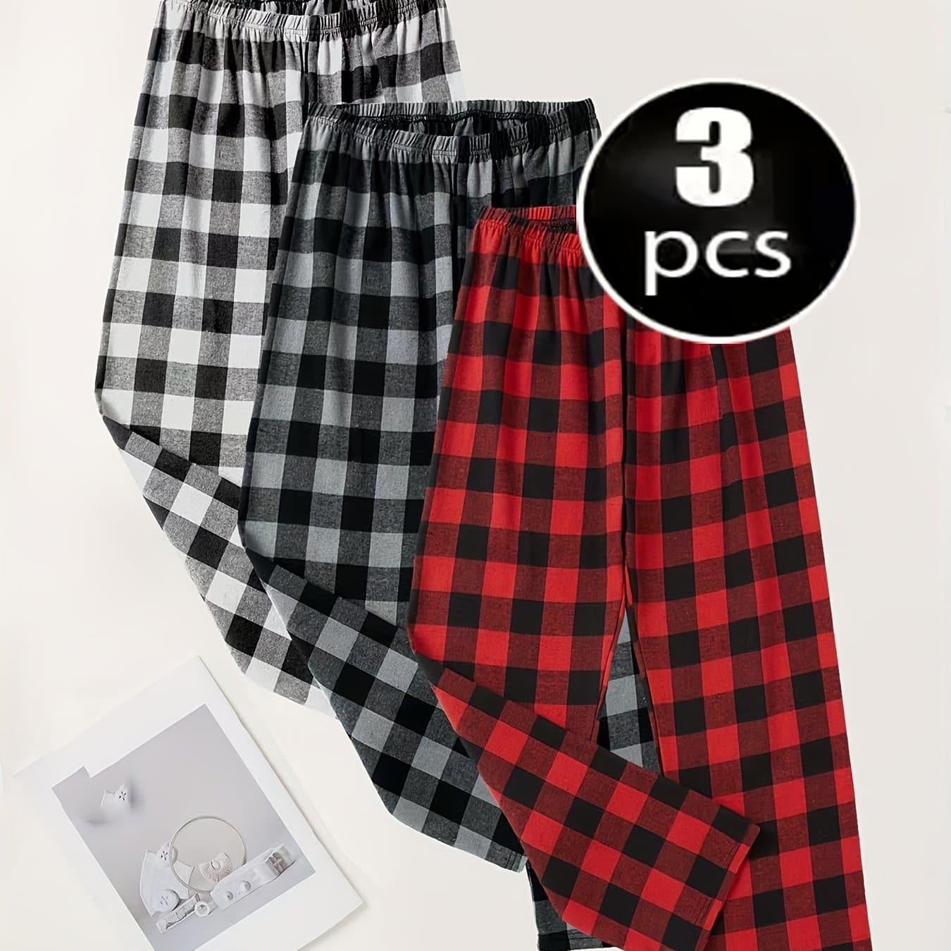 TEMU Spring And Summer 3pcs Men's Comfortable Long Pants Spring And Autumn Lightweight Pants 3pcs Pajama Set Elastic Waist Pajamas Long Home Pants