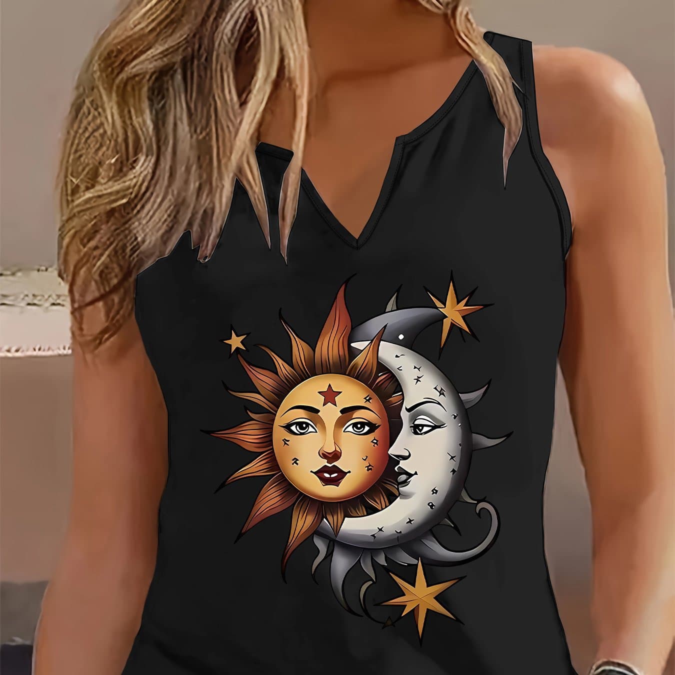 TEMU 5.19 Women's Top, Featuring A Printed Design And V-neck, A Versatile And For Spring And Summer