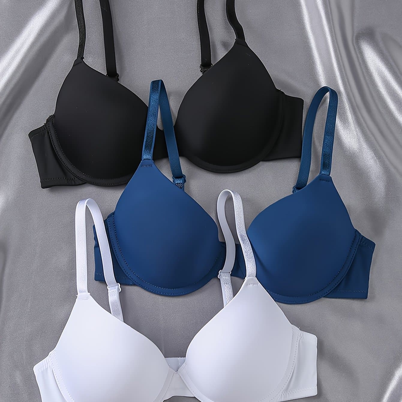 TEMU Smooth Underwear Women's Gathered Push-up Easy Bra Cover 3pcs Set