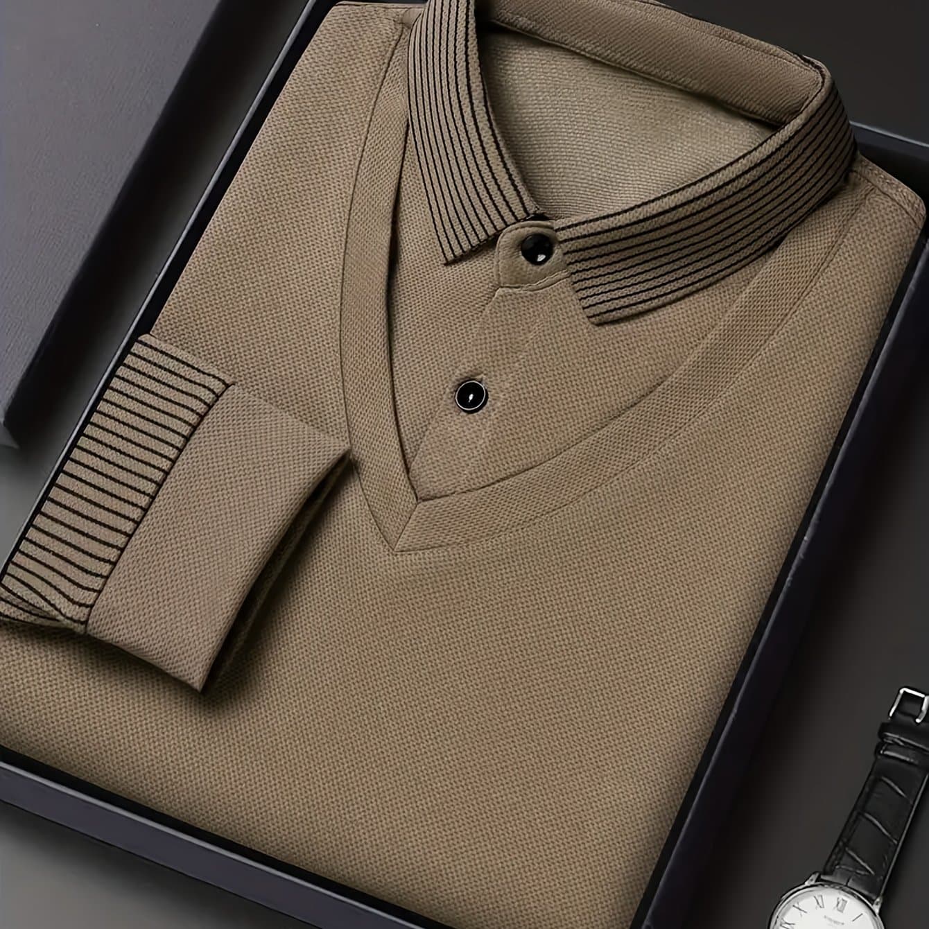 TEMU Men's -one Long Sleeve Top Striped Casual Business Collared T-shirt