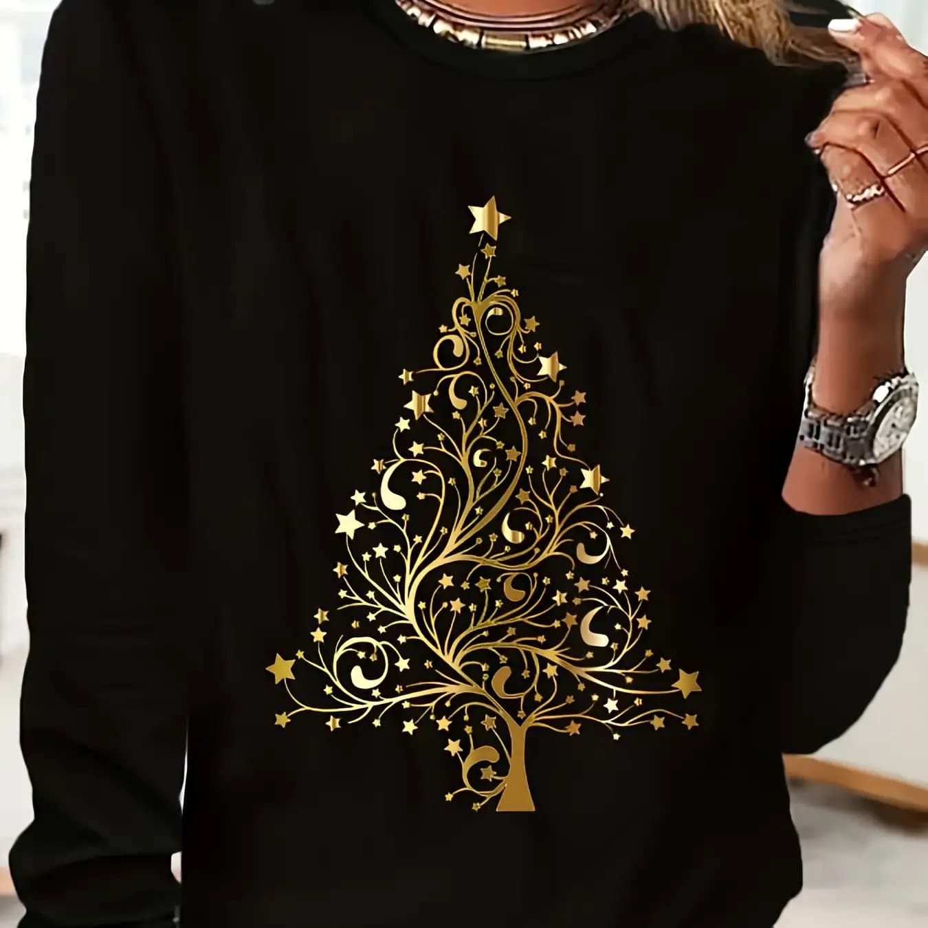 TEMU Women's Oversized Long Sleeve Round Neck T-shirt - Loose Fit Blouse Base Top, Plain For Layering, Cozy Fall/winter Casual Wear, Machine Washable, European & (stock )