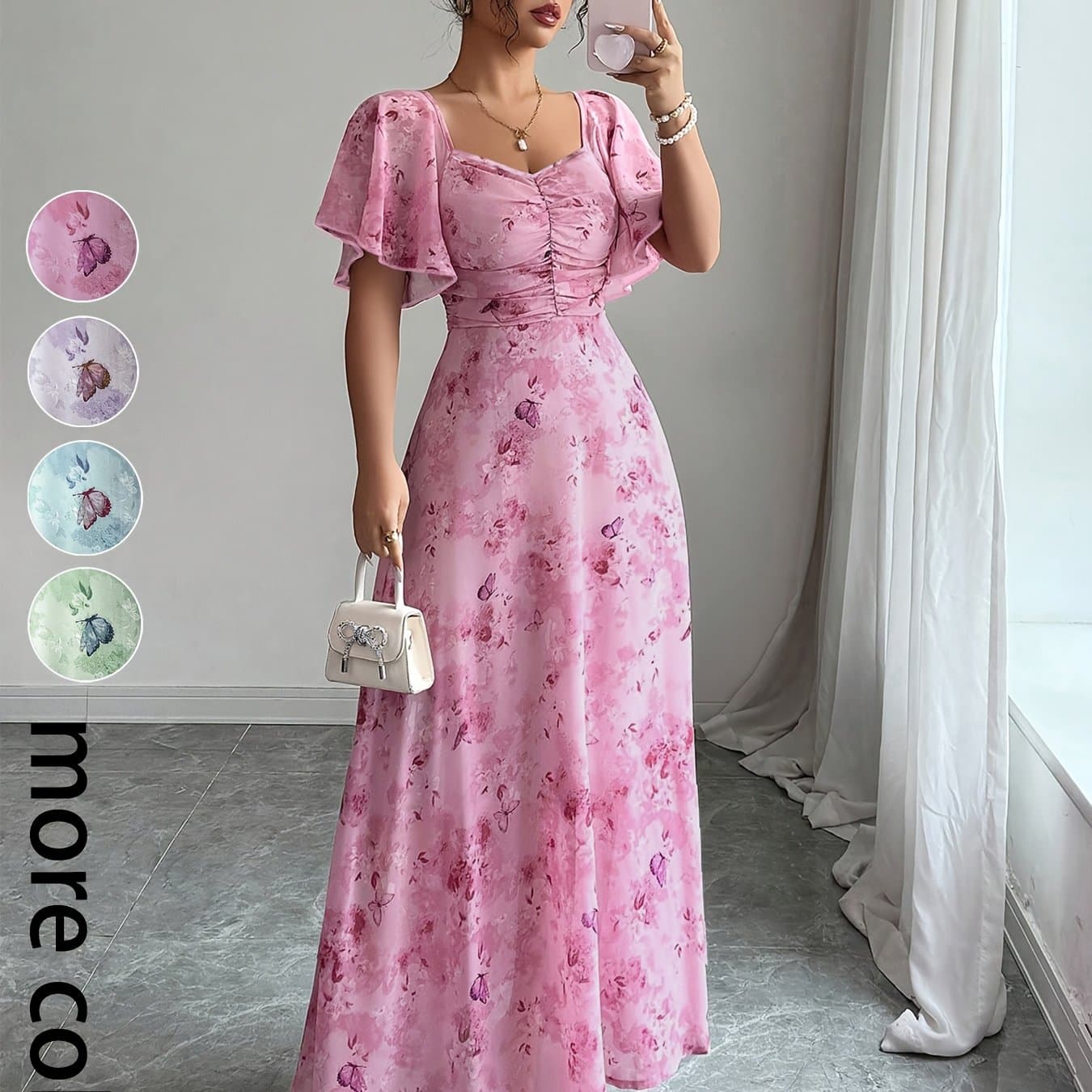 TEMU Women's Detail Dress, Women's Chiffon Print, Sleeves, French Style Outfit