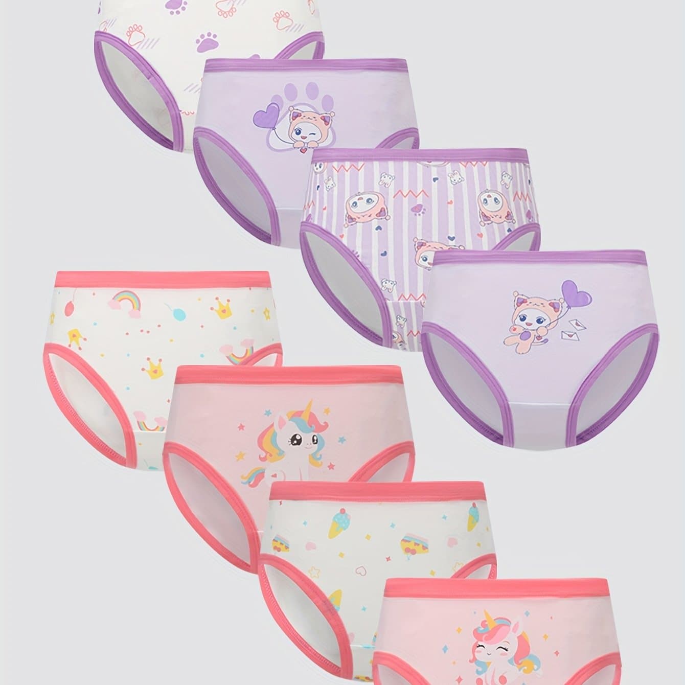 TEMU Set Of 8 Girls' Underwear, Soft And Breathable, Featuring Adorable Cartoon Designs
