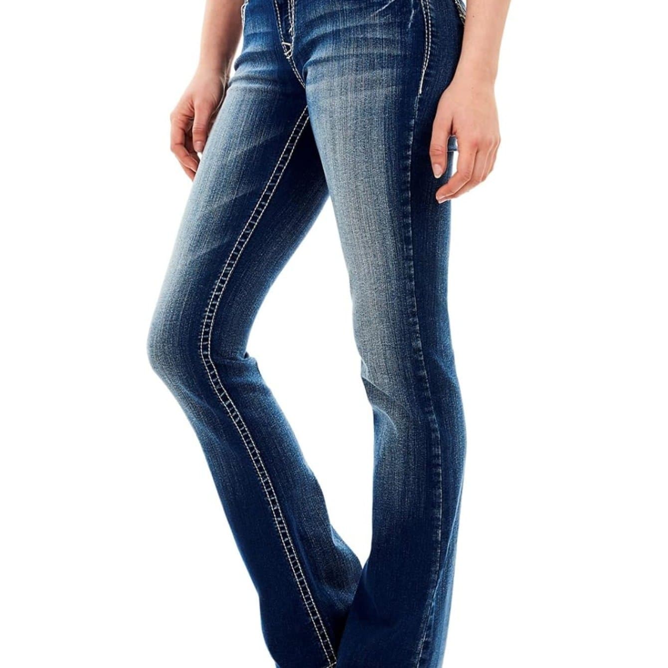 TEMU 1-pack Women's Curvy Bootcut Jeans - Mid-rise Stretch Denim, Size Inclusive For Daily Wear, Casual & Dating