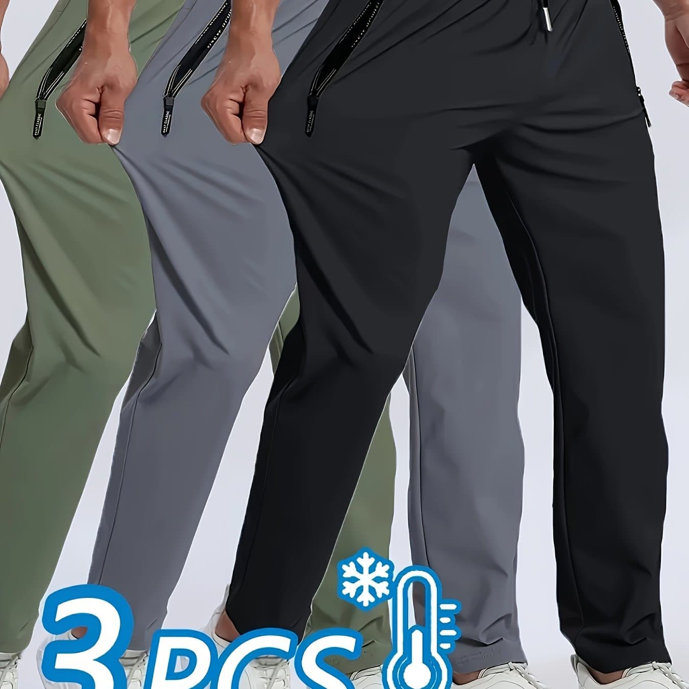 TEMU Men's Athletic Trousers In A 3pcs Collection Featuring Zippered Pockets, Ideal For Fitness And Jogging Activities