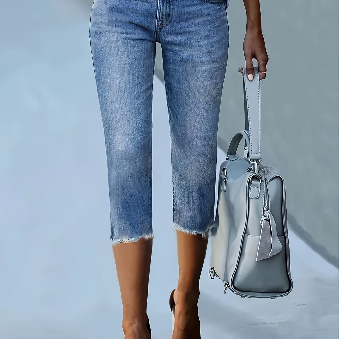 TEMU Women's Denim Shorts, Mid-length Pants, Fashionable Retro Slim-fit Stretch Jeans, Women's Tight-fitting, Comfortable Women's Denim Mid-length Pants, Capri Pants