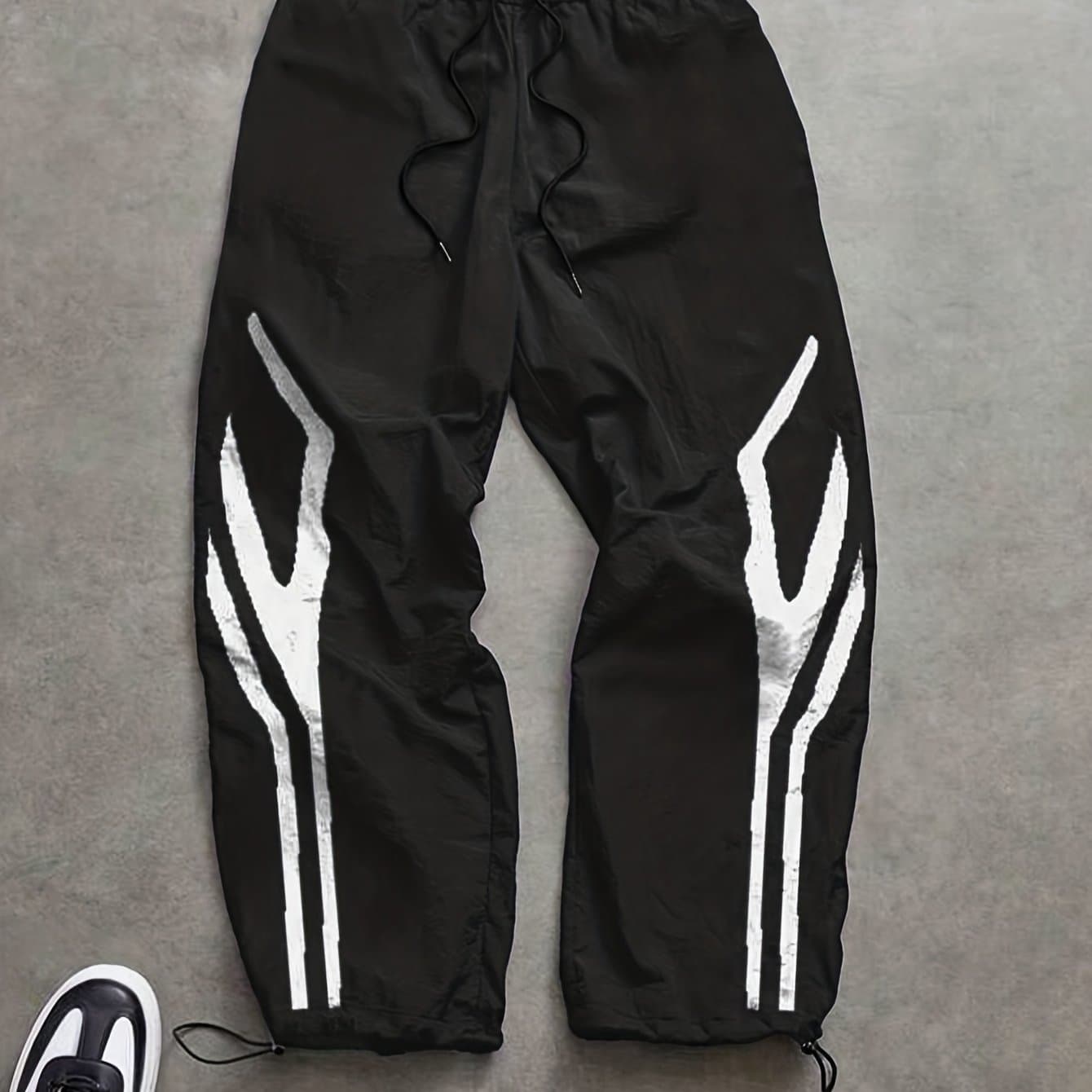 TEMU Men's Fashion Loose Fit, Fashion Long Pants, Personalized Letter Printing, Drawstring At The Waist And Elastic Rope At The Feet, Very Suitable For Daily Casual Wear, Back-to- Wear