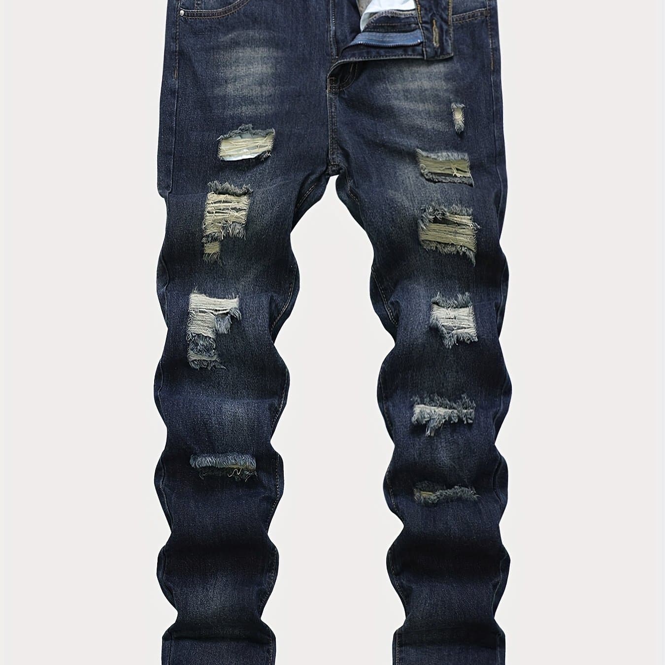 TEMU Men's Ripped Jeans, 2025 European And American Spring/summer/autumn New Styles, Washed Distressed Cut Ripped Jeans