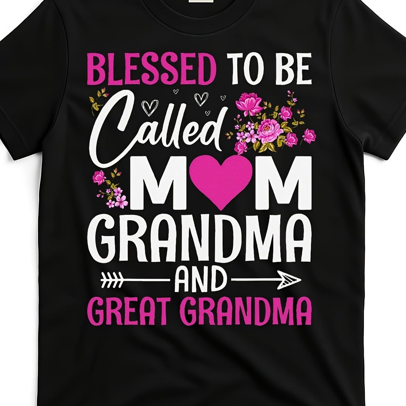 TEMU Blessed To Be Called Mom Grandma & Great Grandma T-shirt - Women's & Men's Retro Graphic Tee With Floral Lettering & , 220gsm Heavyweight Pure, Crew Neck Short Sleeve, Drop Shoulder C