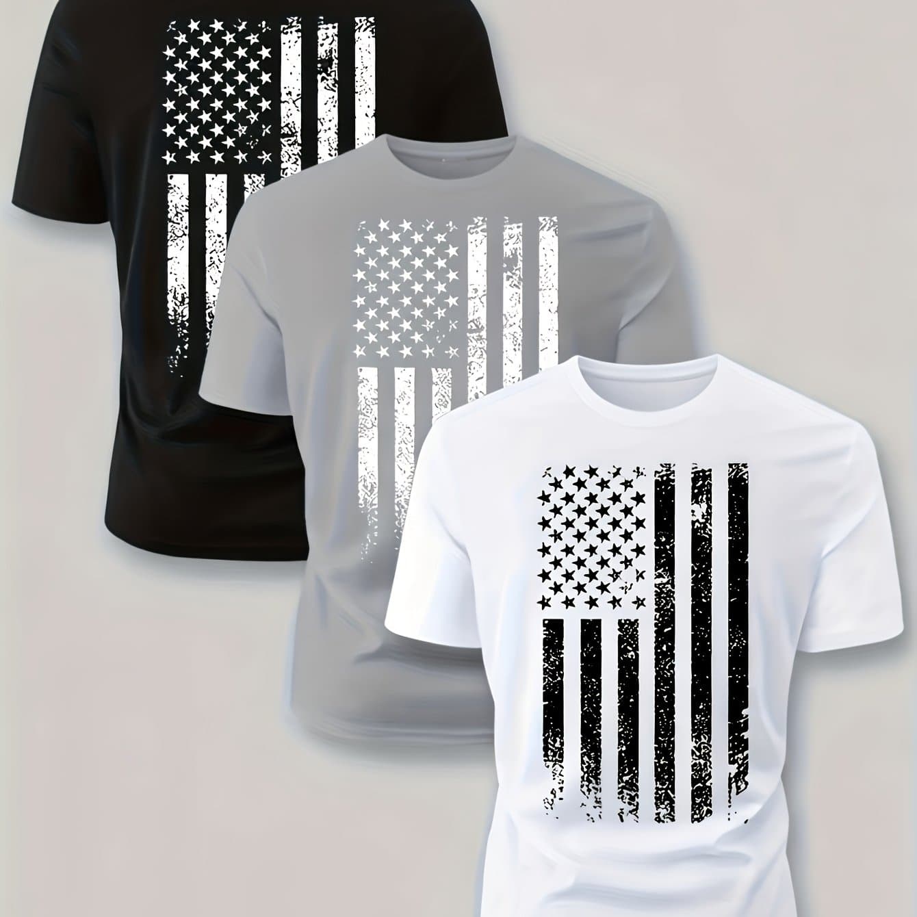 TEMU Men's Short Sleeve American Flag Print Collared T-shirt, Suitable For Summer , Casual Versatile (3 Styles Random 1pc).