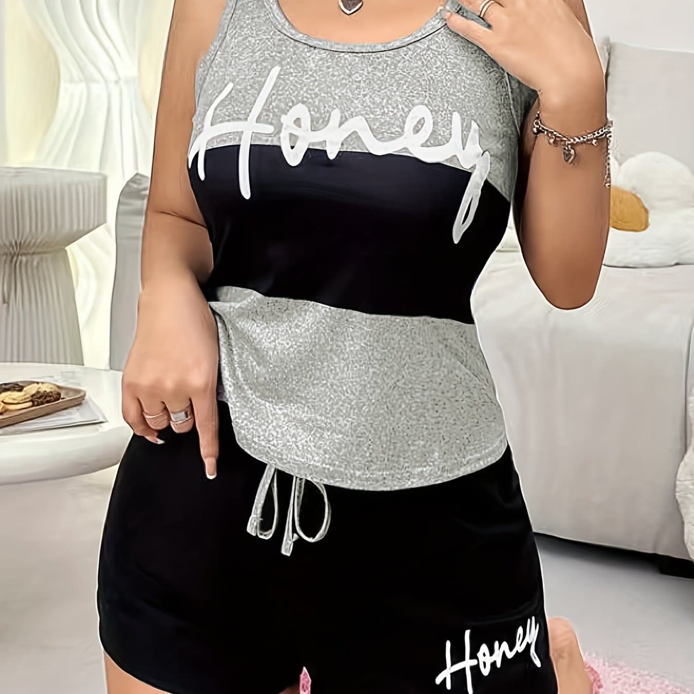 TEMU Syz Development Women's Casual Printed Tank Top Pajama Set