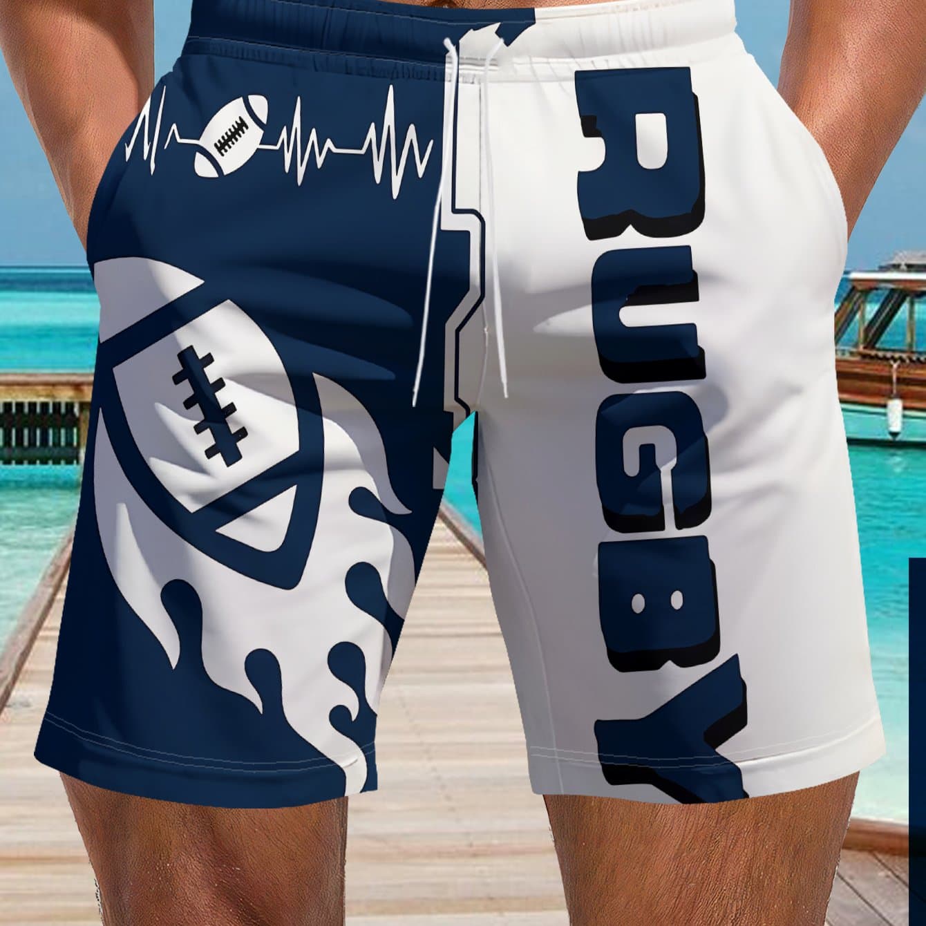 TEMU Men's Beach Vacation Shorts, Dark With Flames, "" Lettering On Right Side - 100% Quick-dry Polyester, Drawstring Waistband, , Men's Casual Shorts