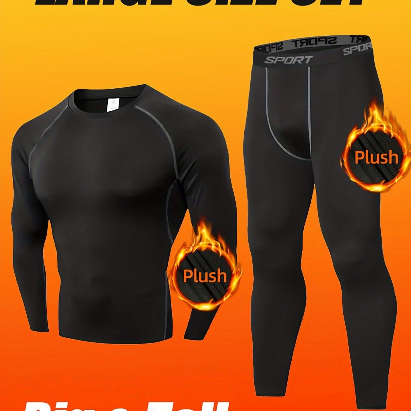TEMU Plus Size Men's Thermal Underwear Set: Quick- + High- Breathable Compression Leggings, Ideal For Outdoor Sports And Home , Plus Size