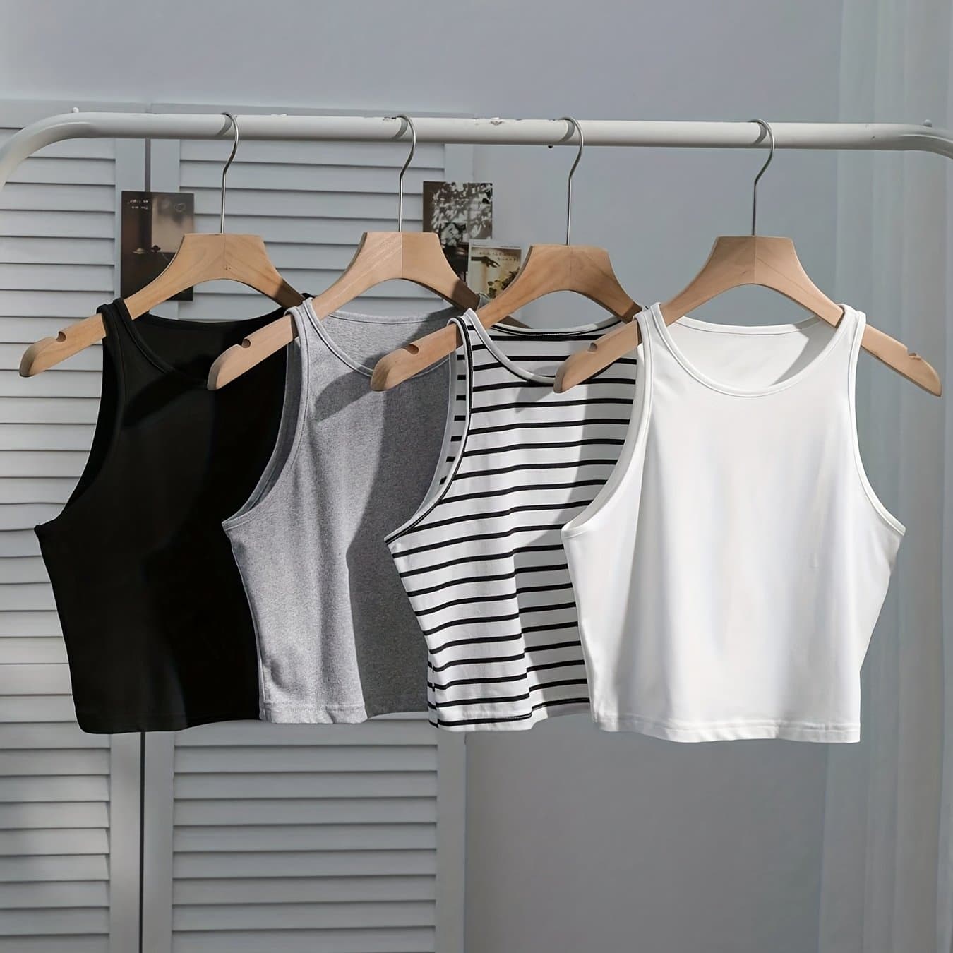 TEMU 4pcs Set Of Summer New Striped Short Tank Tops Base Layer Tops