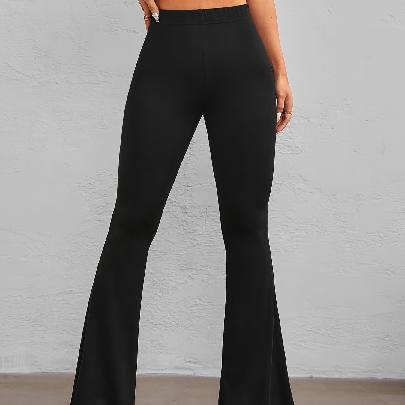 TEMU Women's Flared Casual Pants, Wide-leg Solid Color Flared Casual Leggings
