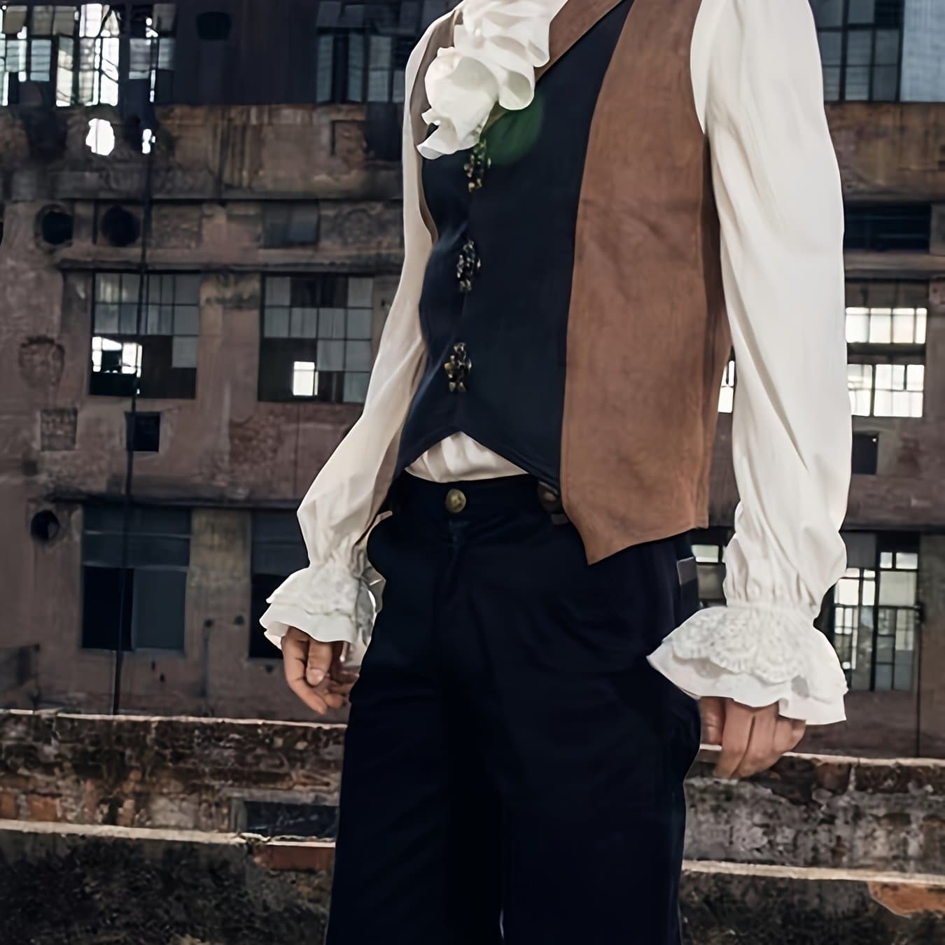 TEMU Men's Long-sleeve Vintage Medieval Pirate Shirt For Halloween And Christmas