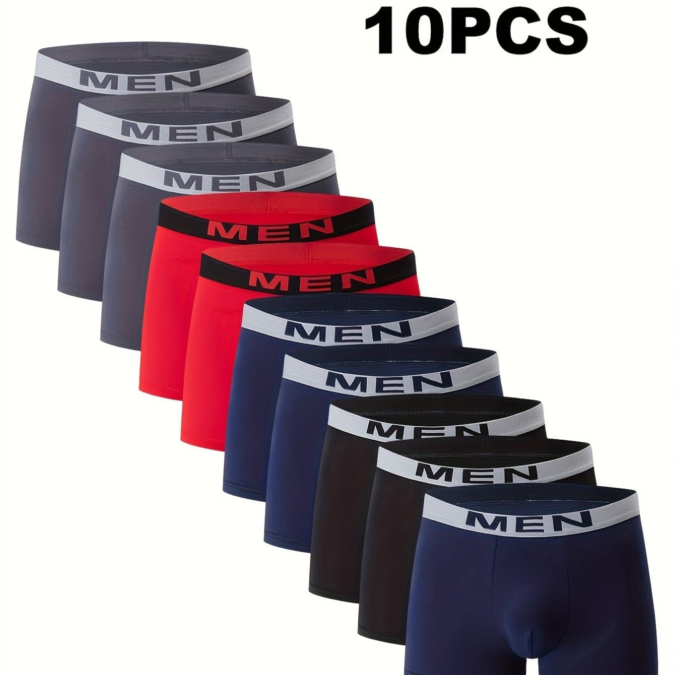TEMU 10pcs Set Of Men's Breathable Briefs | Comfortable And Elastic, Solid Color Casual Sports Underwear With Geometric Pattern