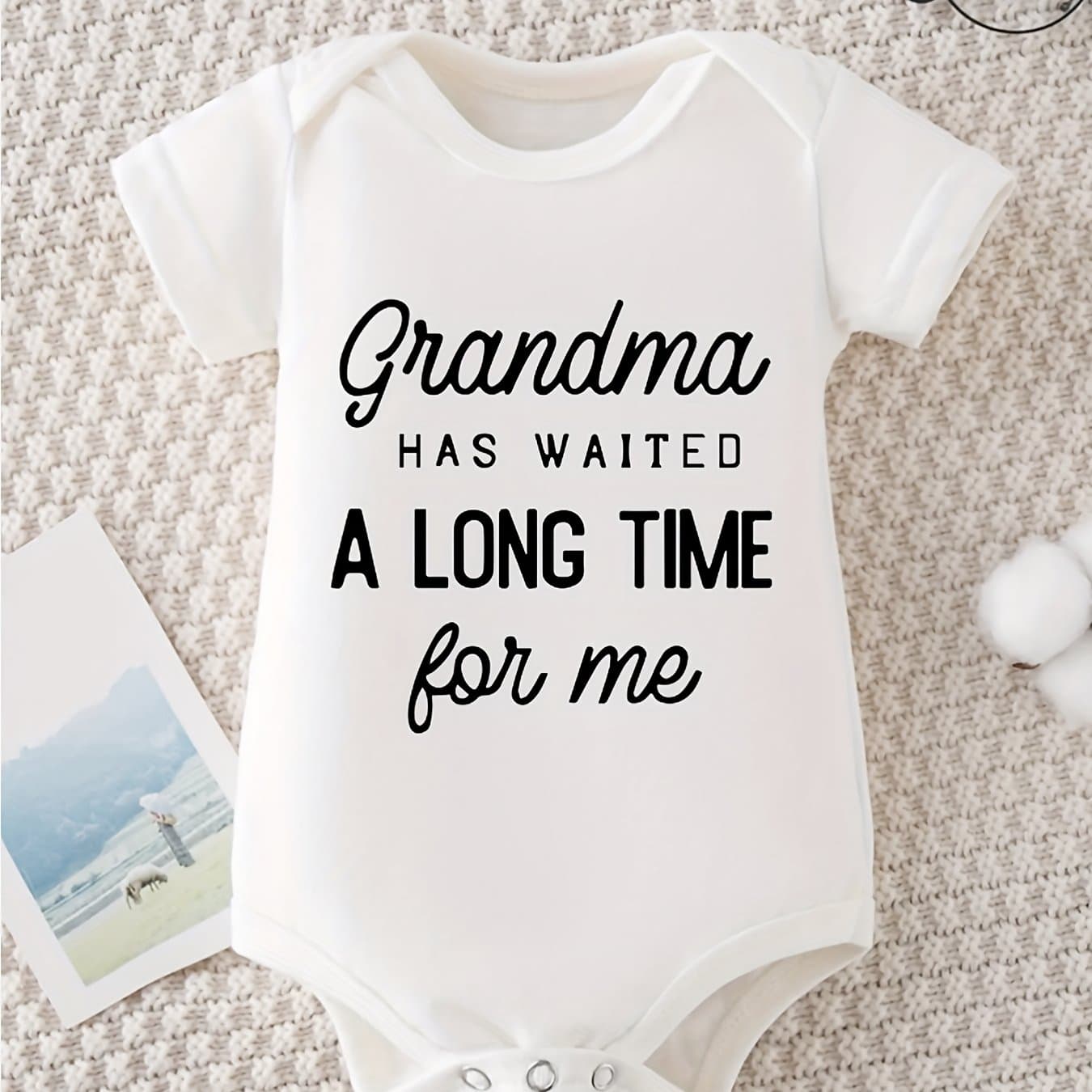 TEMU 100% Baby Jumpsuit, Grandma Has Waiting For Me For A Long Time. Letter Printed Versatile And Comfortable Round Neck Jumpsuit, For Outdoor