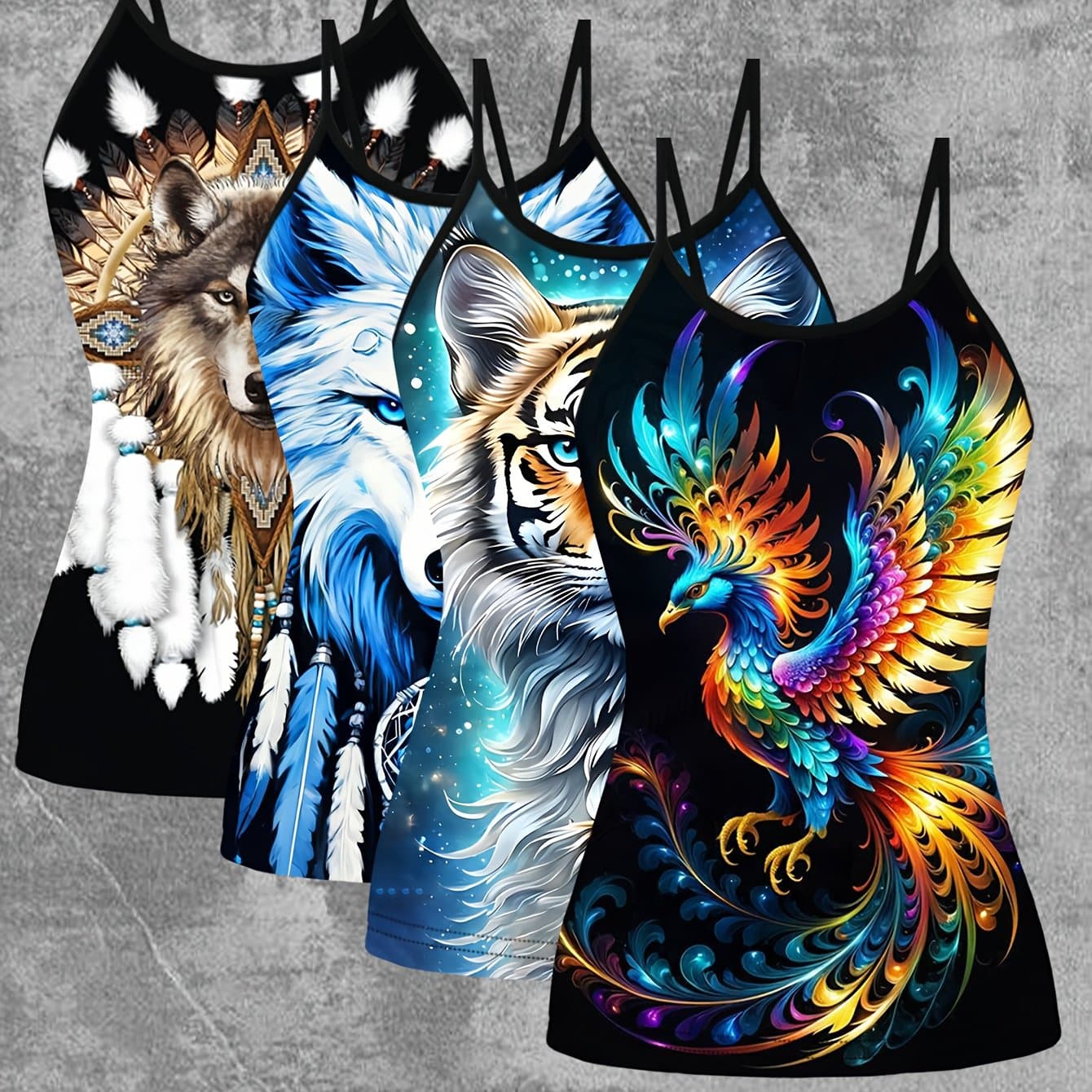 TEMU 4pcs Set European And Women's Spring/summer New Arrival Camisole Top With Digital "" Craft Print