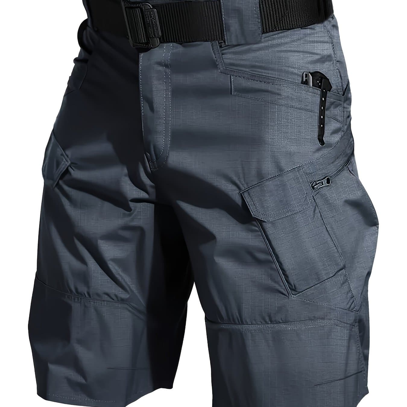 TEMU Men's Tactical Cargo Shorts, Multi-pocket, Tear-resistant, Wear-resistant And Durable, Solid Color Summer Shorts, Suitable For Outdoor Hiking, No Waistband