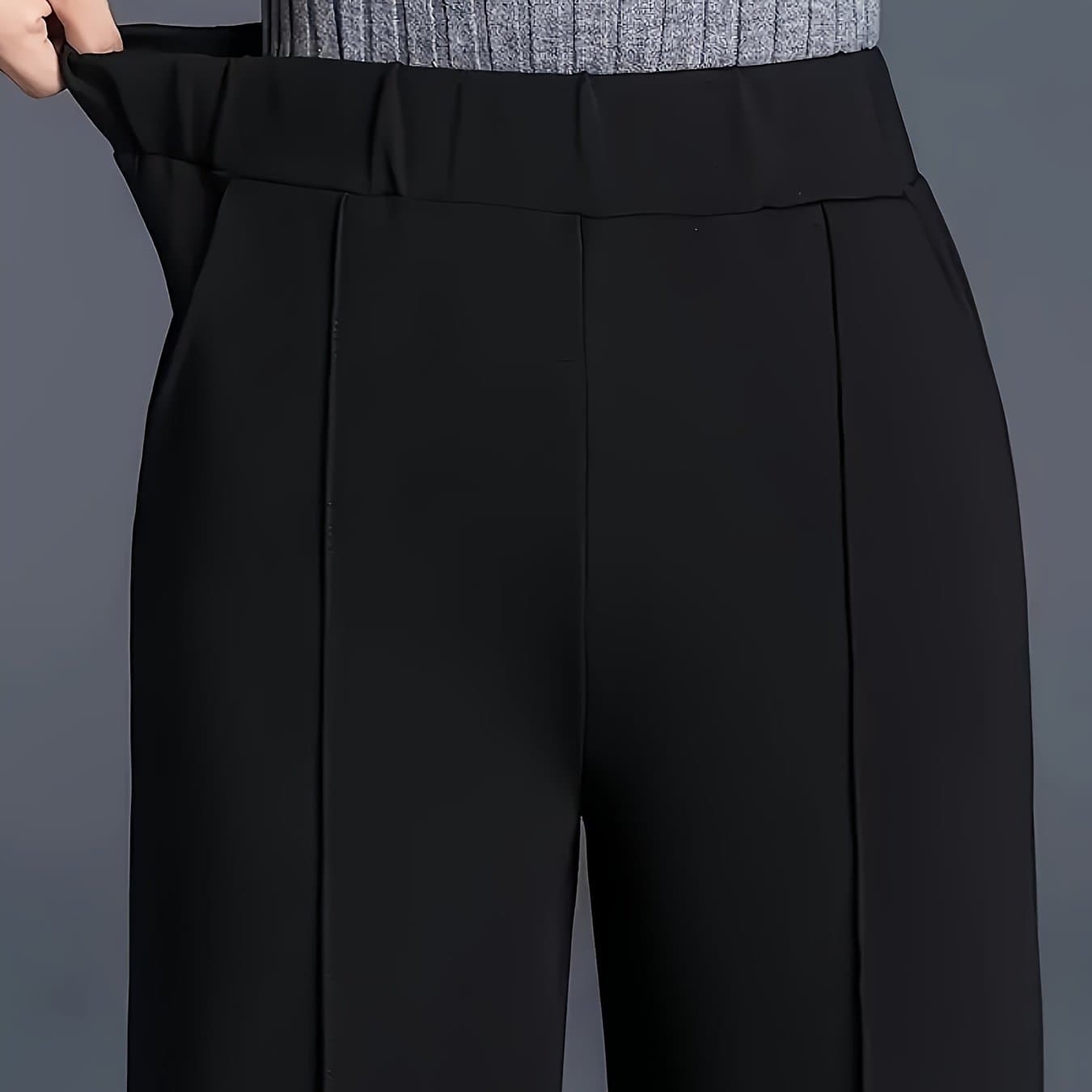 TEMU Women's Elegant High-waisted Slant Pocket Solid Color Straight-leg Pants