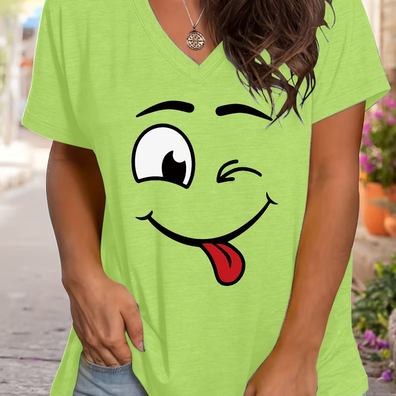 TEMU Plus Size, Plus Size Women's Fashion Letter Print Loose Drop Shoulder Half Sleeve Shirt High Quality Women's Top Casual V-neck T-shirt