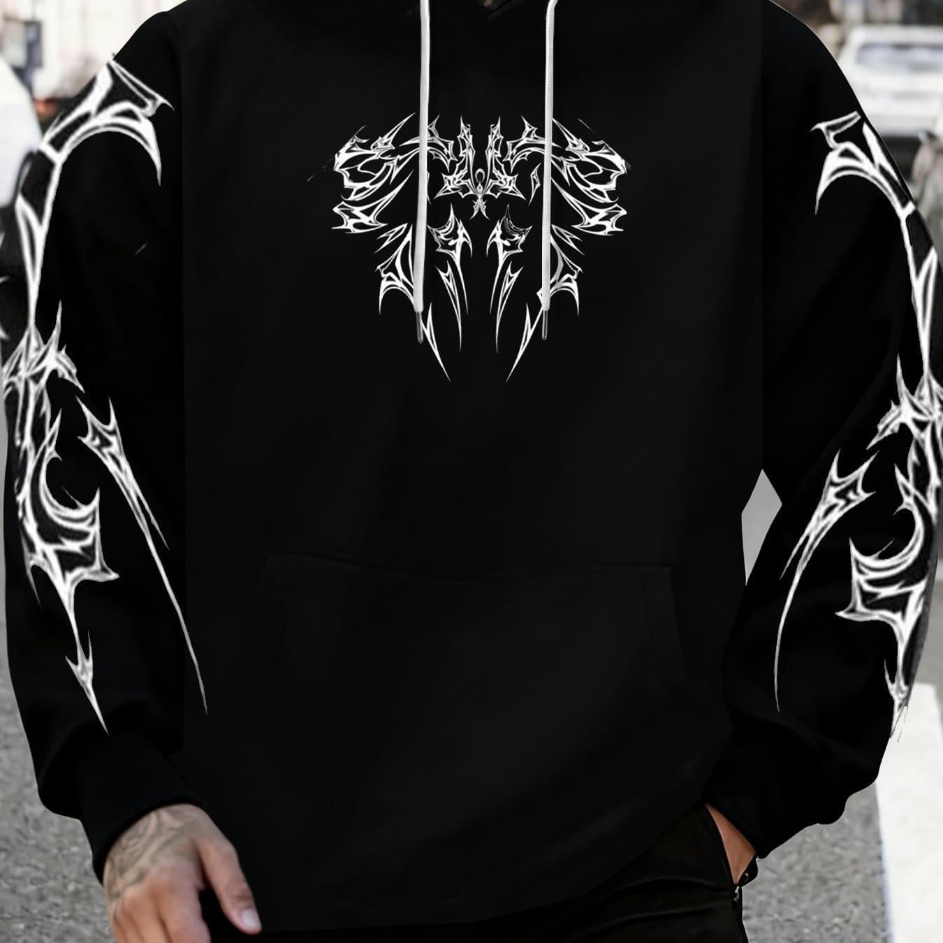 TEMU Men's Casual Long-sleeve Hoodie With Digital 3d Printing, Machine Washable, Featuring , Suitable For Casual And Gatherings , A Must-have For Everyday , Versatile Streetwear Style, Plus Size