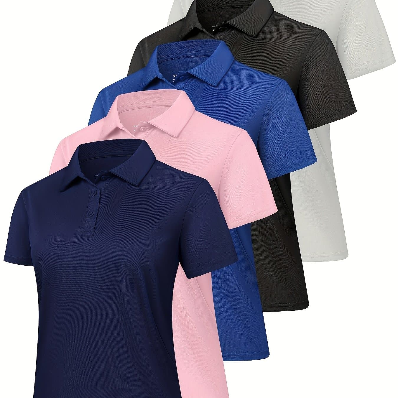 TEMU 5 Pack Women's Shirts | Short Sleeve, 3 Buttons Collared, Moisture-wicking, Solid Color, Regular Length For Work & Casual