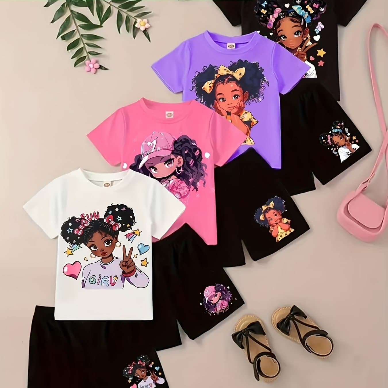 TEMU ' Short Sleeve And Shorts Set, Set Of 2pcs, Thin And Comfortable, Versatile For Little Girls, Summer Regular Loose Children's Clothing, Perfect For Outdoor