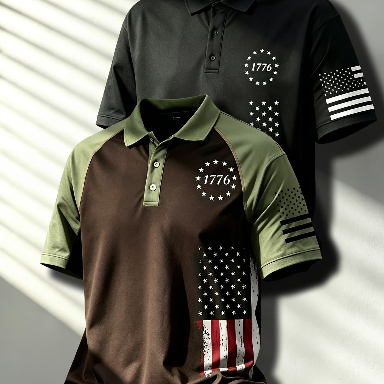TEMU 2 Fashionable Men's Shirts, Flag, Day, Geometric Print Buttons, Golf Shirts, Men's Casual And Comfortable Short Sleeved T-shirts