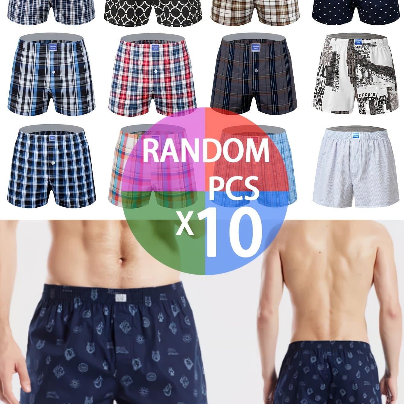 TEMU A Pc Of 10, Styles . Men's Long Boxer Shorts Are Made Of 100% Polyester, Offering , , And , Making Them Perfect For Wear