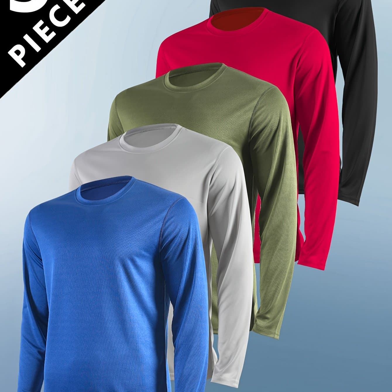 TEMU 5-pc Men's Quick-dry Stretch Fitness Tees | Long Sleeve Moisture Wicking Workout Shirts For Running/gym/cycling | Breathable Athletic Top With