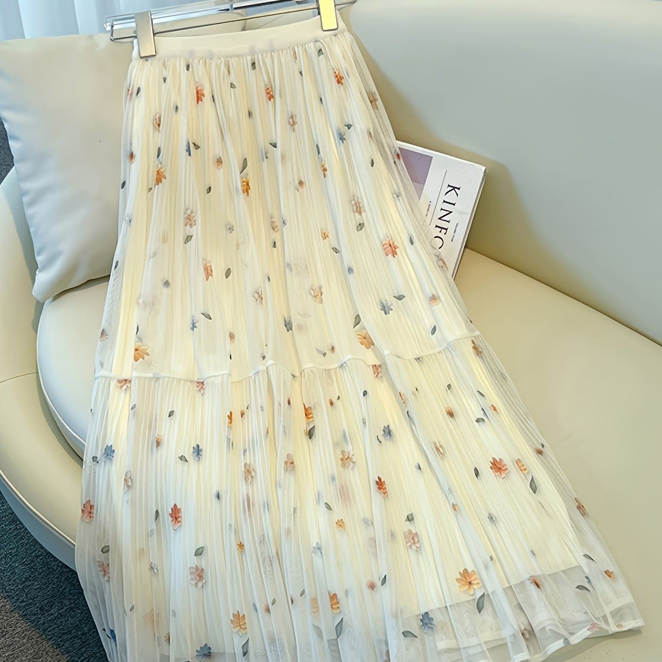 TEMU Women's Mesh Floral Print Skirt