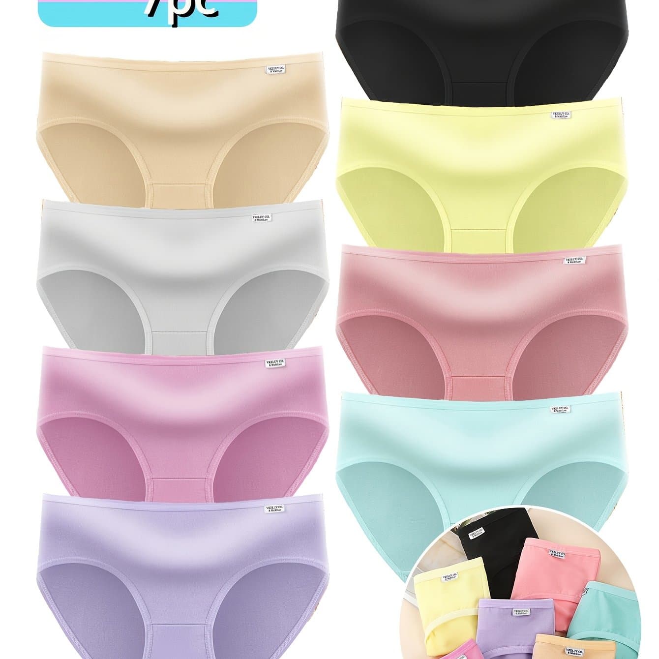 TEMU 7pcs Random Color Macaron-colored Panties For Girls, Solid Color, Soft, Comfortable, Breathable And Elastic Underwear., For Teenager, For Teenager