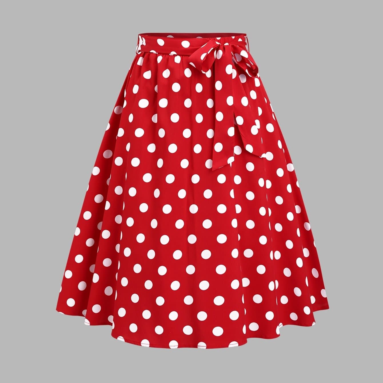 TEMU And Polka Dot Printed Waist Tie A-line Skirt