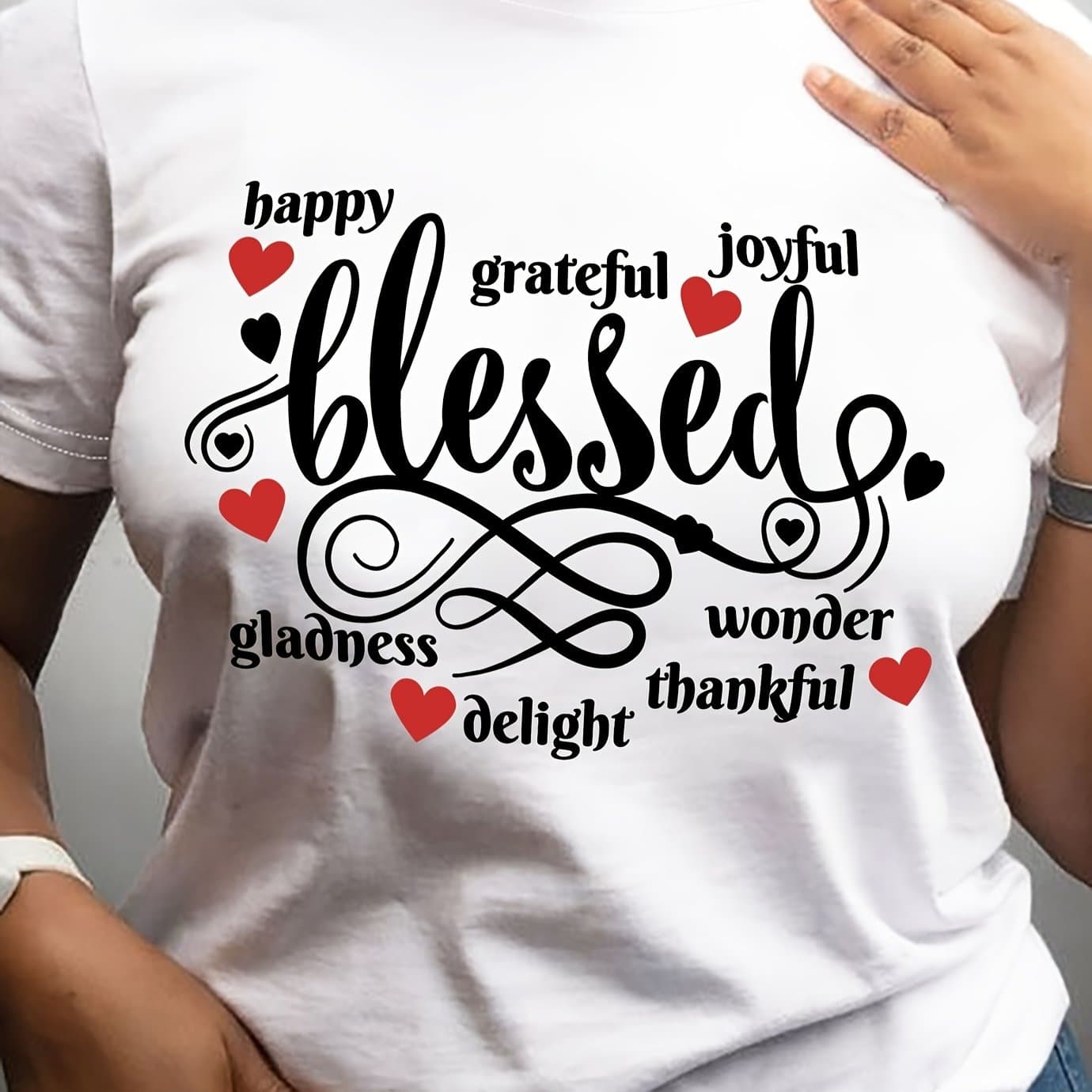 TEMU Women's Inspirational "happy, Blessed, Grateful, , Wonderful" - Casual Round Neck Short Sleeve Soft, Breathable & Fade-resistant, Perfect For All